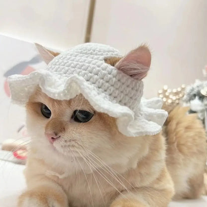 Cute Cat Hat Funny Pets Party Cosplay Headwear Delicate Hemming Pendant Decor Elasticity Knitted Hat Pet Accessories