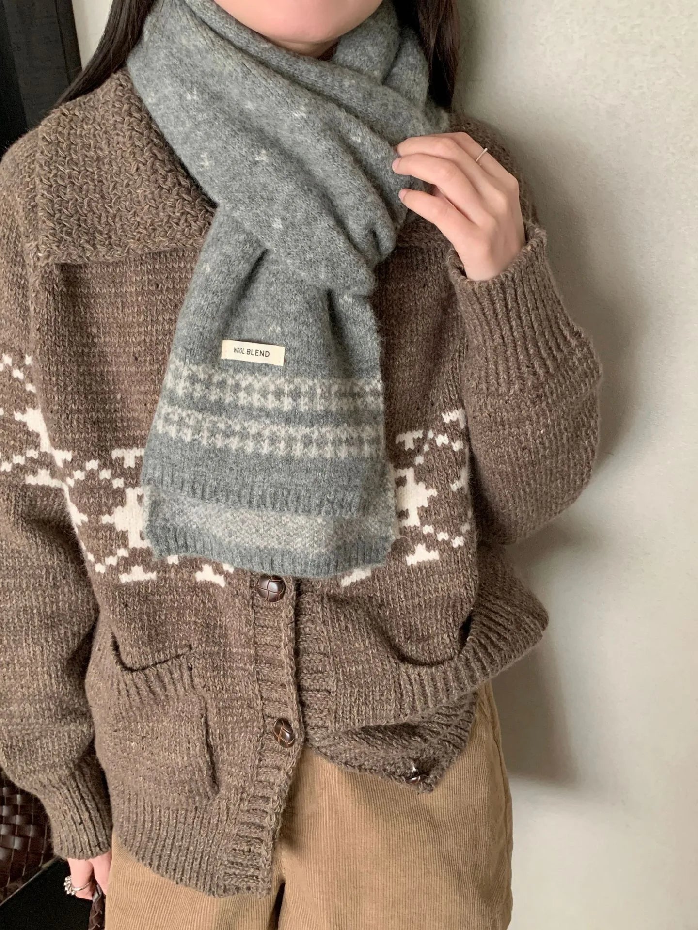 Women's Scarves Korean Retro Fair Island Simple Sweet Versatile Kawaii Wool Winter Thicked Warmth Comfortable High Quality Scarf