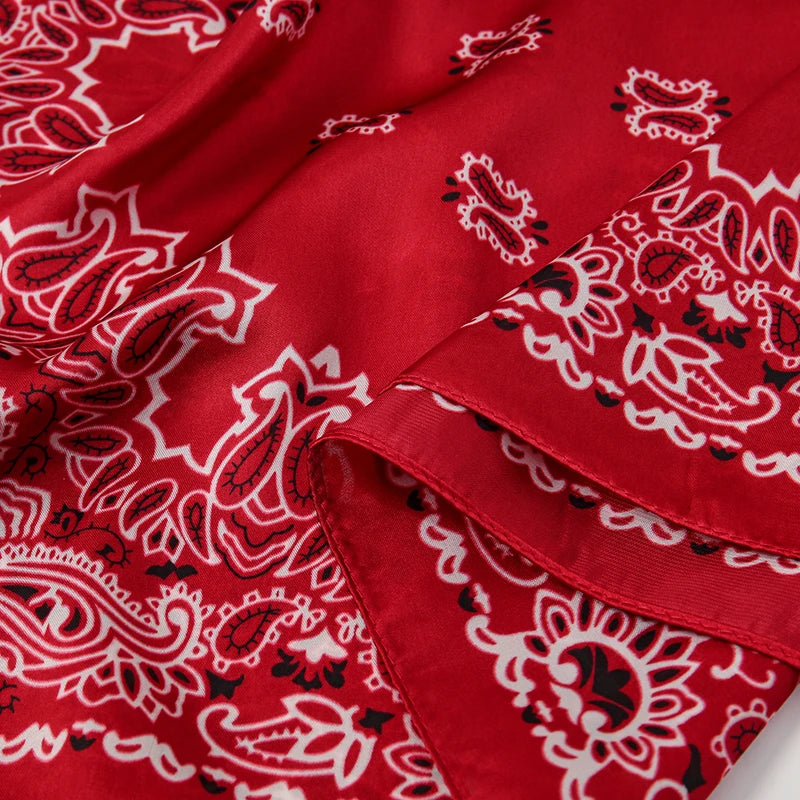Red Paisley Designer Print Scarf Women Silk Scarves Luxury Bandana Hijab Neckerchief Shawl Kerchief Hair Band Foulard