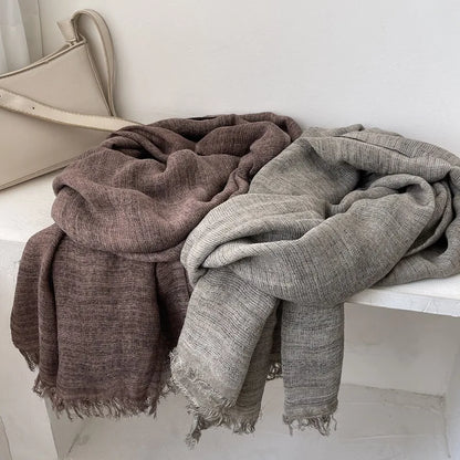 Scarf Women's Autumn Literary and Artistic Fresh and Versatile Contrasting Color Striped Texture Same Cotton Linen Thin Shawl