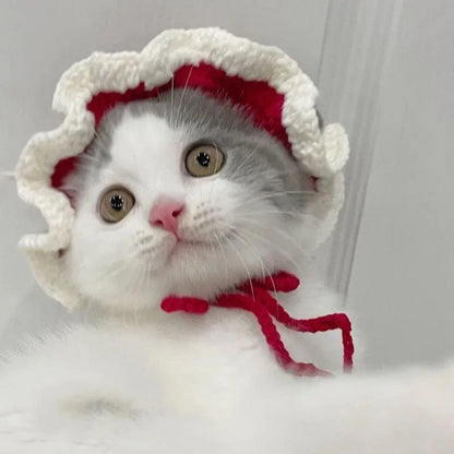 Cute Cat Hat Funny Pets Party Cosplay Headwear Delicate Hemming Pendant Decor Elasticity Knitted Hat Pet Accessories