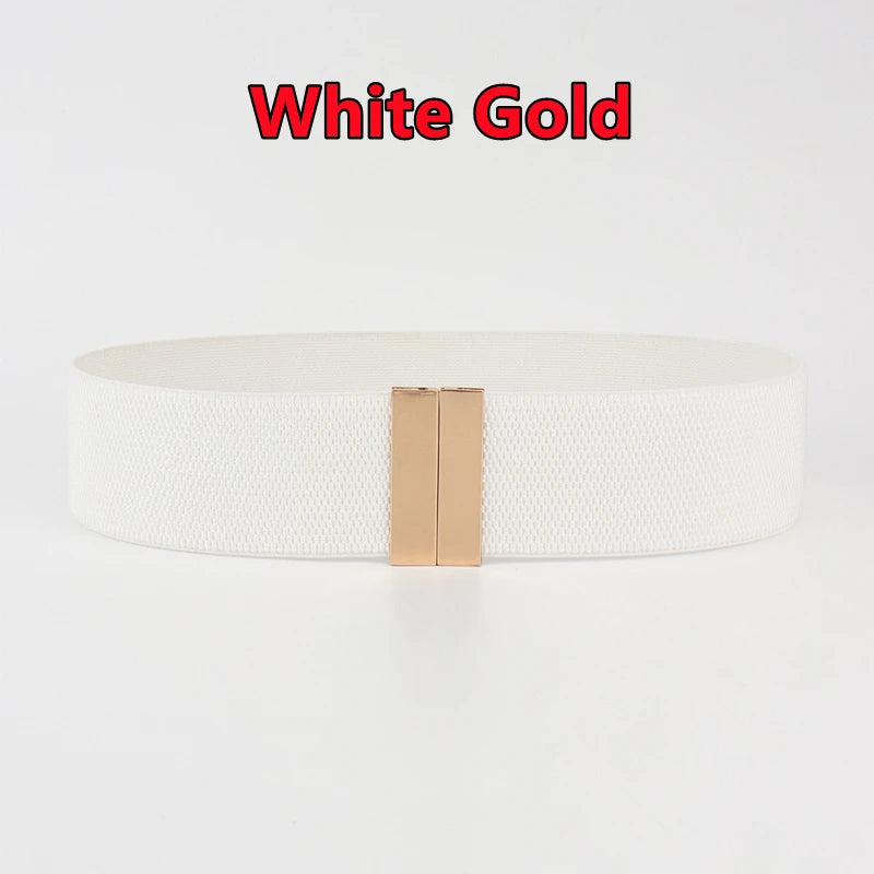 Fashion Women Elastic Band Wide Belts Simple Down Coat Waist Belt Female Buckle Black Strap Dress Decoration Accessories Ladies