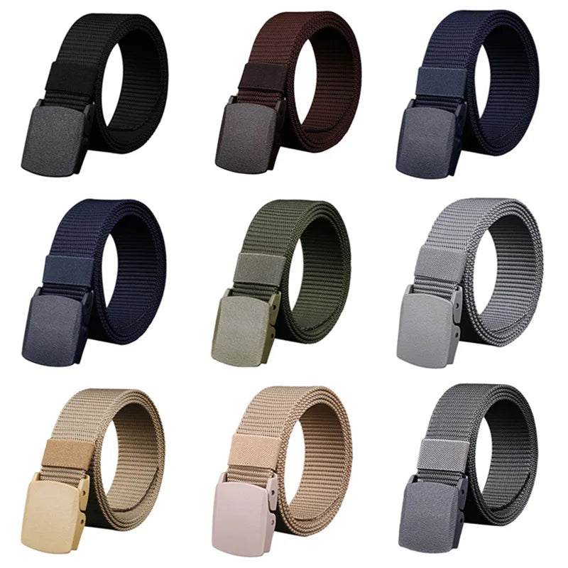 Men Belts Fashion Unisex Jeans Belts Adjustable Belt Men Outdoor Travel Hunting Waist Belt Automatic Plastic Buckle for Pants