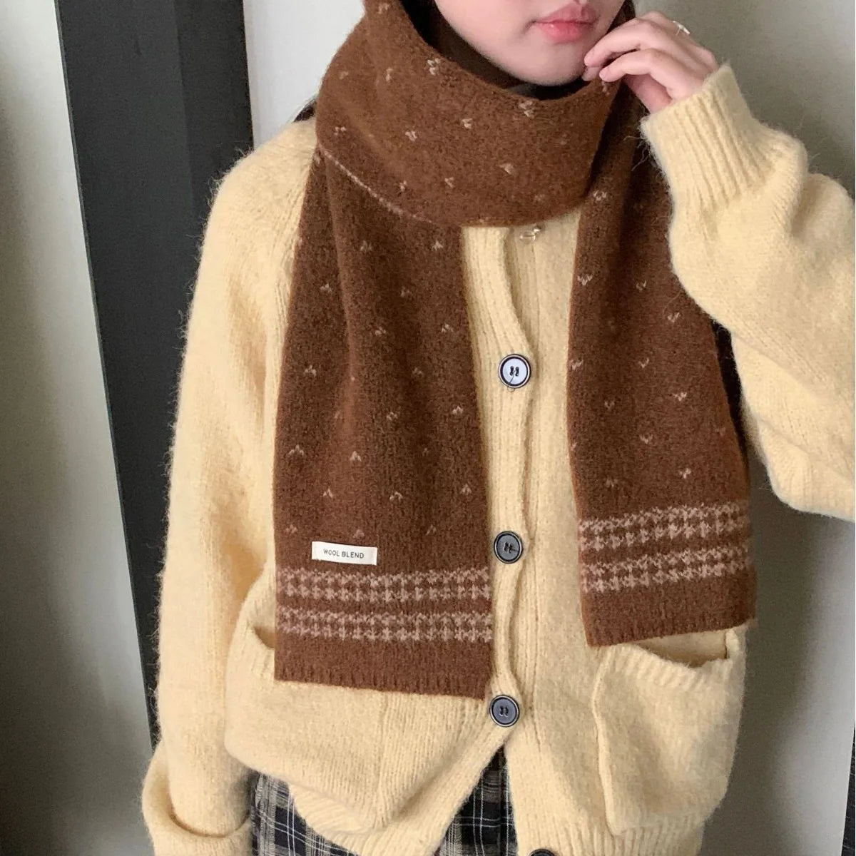 Women's Scarves Korean Retro Fair Island Simple Sweet Versatile Kawaii Wool Winter Thicked Warmth Comfortable High Quality Scarf