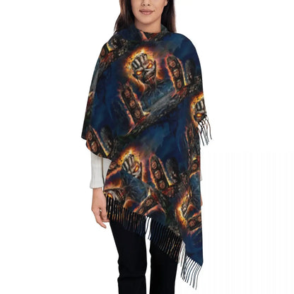 Custom Female Large British Heavy Metal Rock Iron Maidens Scarves Women Winter Soft Warm Tassel Shawl Wraps Scarf