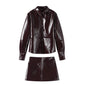 Fashion Women PU Skirt Set Casual Single Breasted Long Sleeve Female Jacket Hip Package Short Skirts Suit 2024 Lady Streetwear