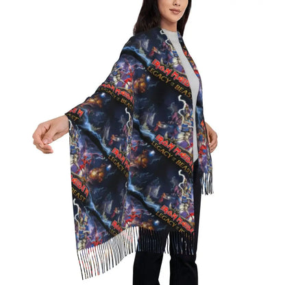 Custom Female Large British Heavy Metal Rock Iron Maidens Scarves Women Winter Soft Warm Tassel Shawl Wraps Scarf