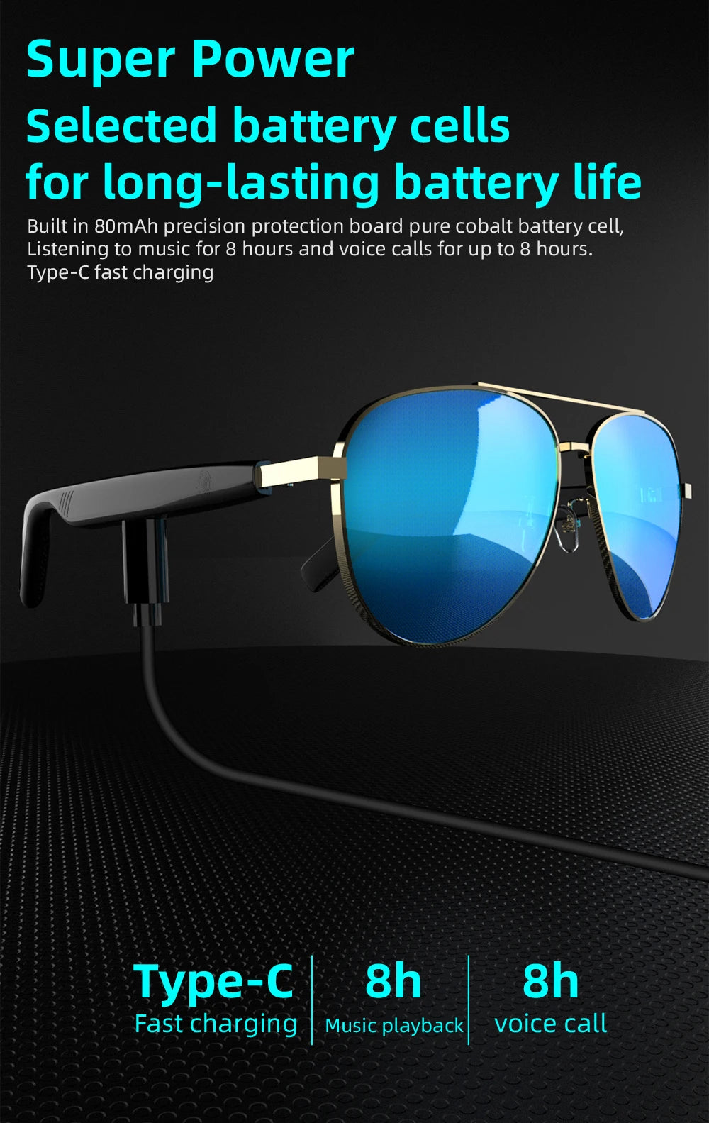SG-13 Smart glasses, Bluetooth earphones, clear vision | UV resistant touch function | Versatile facial features