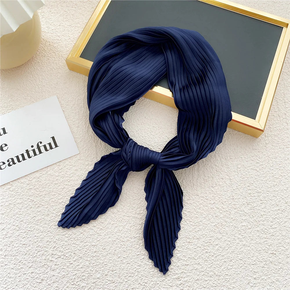 Women Square Scarf Skinny Ribbon Head Neck Small Pleated Hair Tie Band Kerchief Satin Foulard Scarves Headscarf Neckerchief