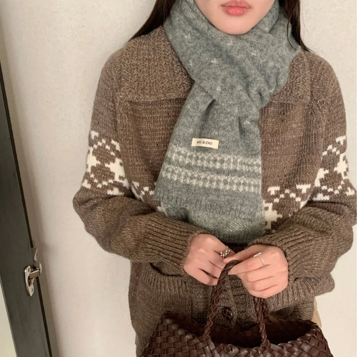 Women's Scarves Korean Retro Fair Island Simple Sweet Versatile Kawaii Wool Winter Thicked Warmth Comfortable High Quality Scarf