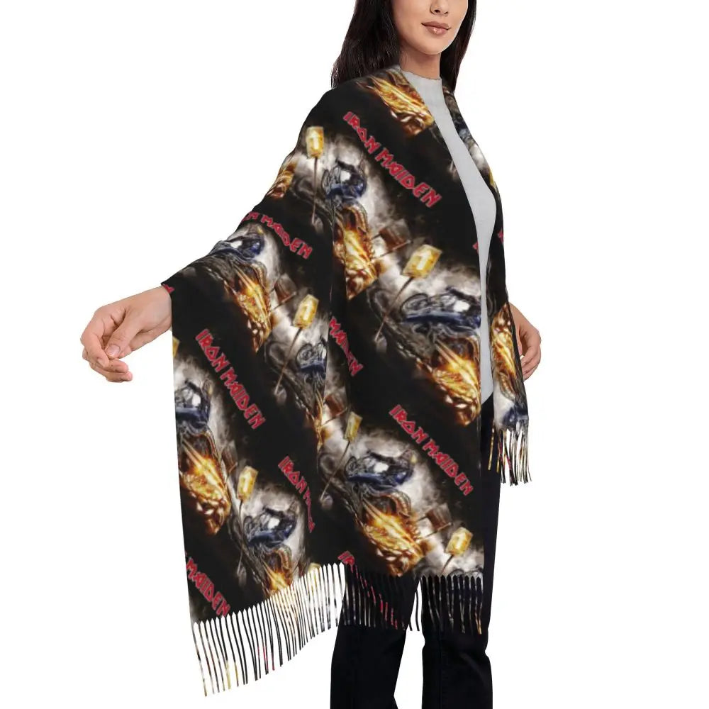 Custom Female Large British Heavy Metal Rock Iron Maidens Scarves Women Winter Soft Warm Tassel Shawl Wraps Scarf