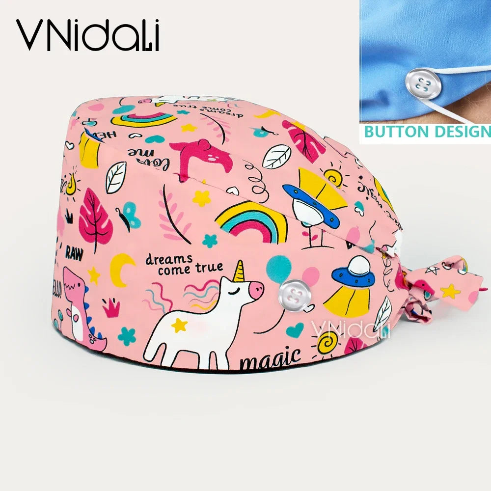 Women Beauty Work Hats Pet Grooming Nursing Work Scrub Hats Surgical Hats for doctors nurse hats scrub cap with button