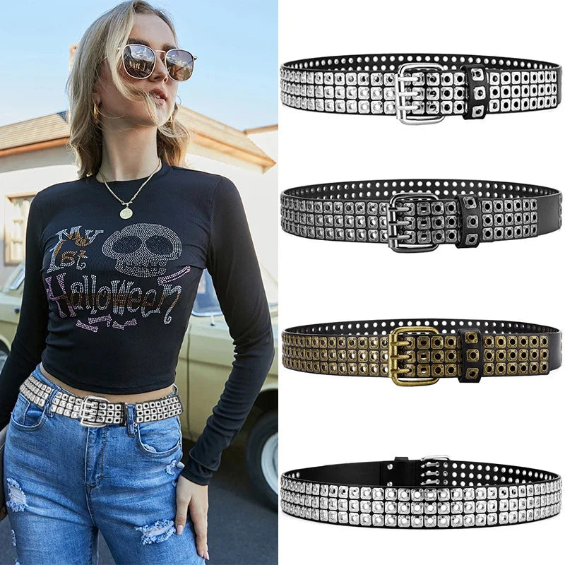 Women Belt Fashion Square Beads, Willow Nails, Three Exhaust Eyes, Punk Street Cool, Personalized Men's and Women's Belts