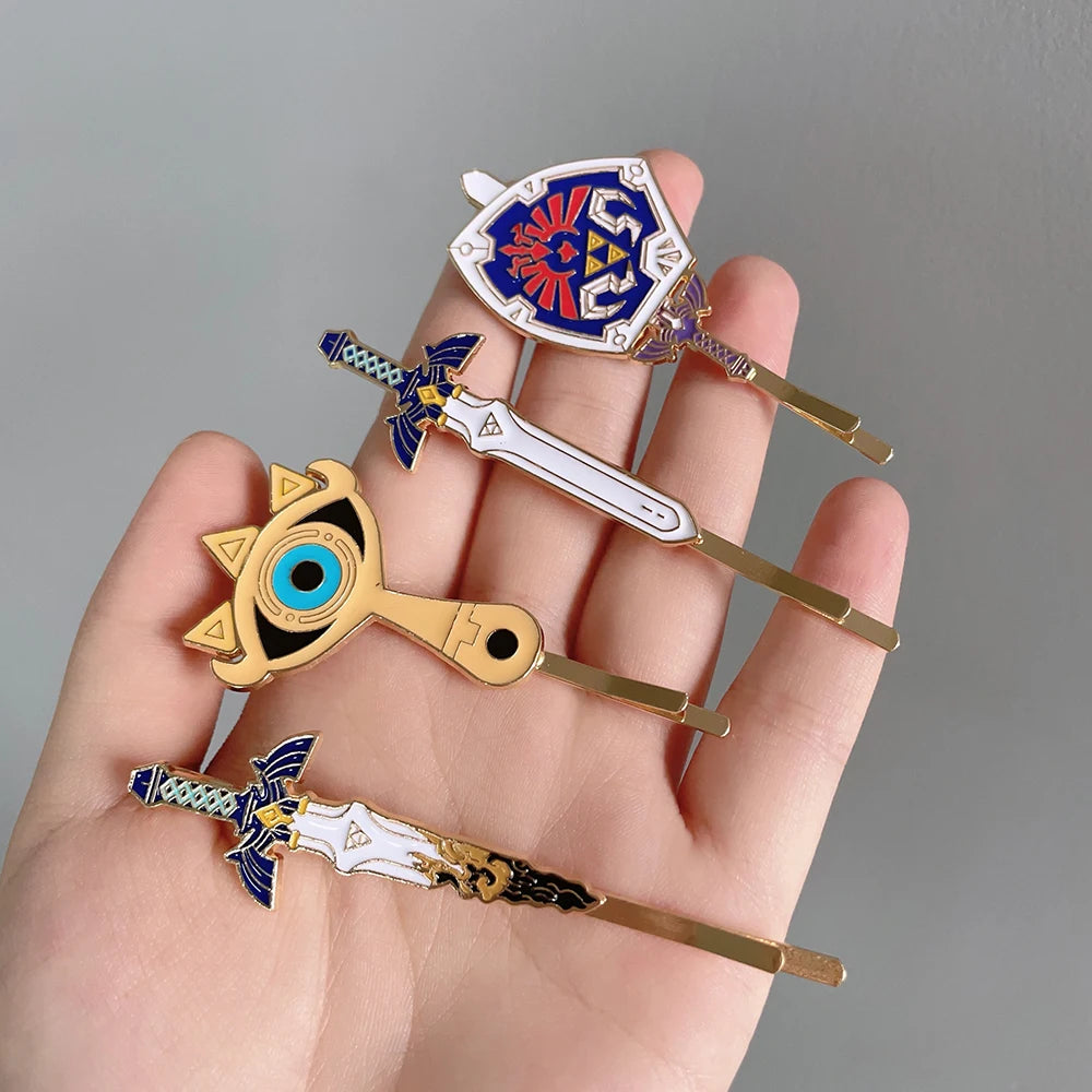 The Legend of Hair Clips Hylian Shield Sheikah Master Sword Barrettes Cartoon Headwear Hair Accessories for fans Gifts