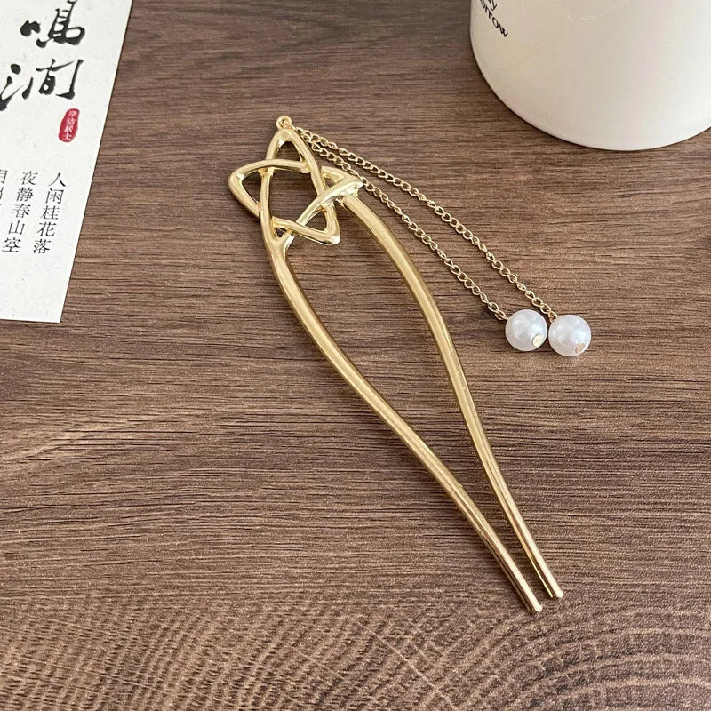 Fashion Hair Accessories Metal U Shape Hair Clip For Women Elegant Simulated Pearl Tassels Hairpin Female Headwear Gifts