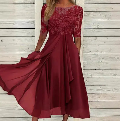 Evening Dress Vestidos Dresses 2025 Woman Elegant Temperament Gentle SlimI Irregular Solid Color Fashion Banquet Chiffon French