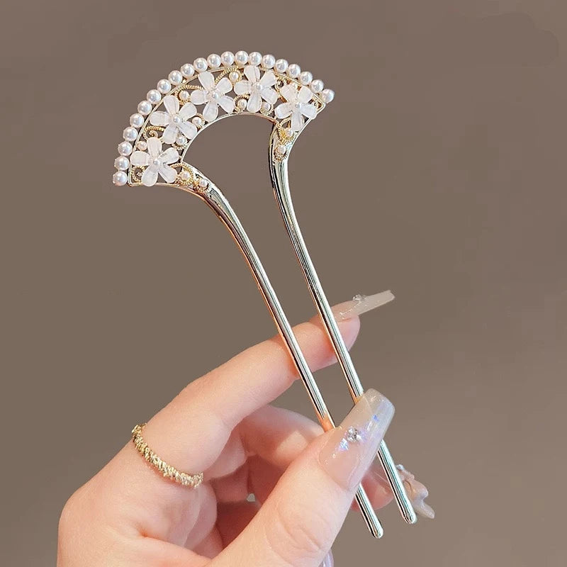 Fashion Hair Accessories Metal U Shape Hair Clip For Women Elegant Simulated Pearl Tassels Hairpin Female Headwear Gifts