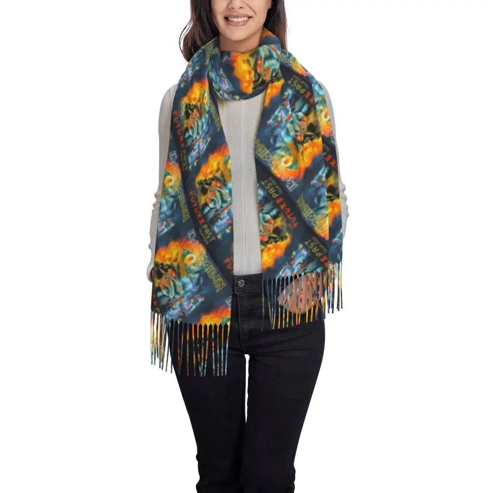 Custom Female Large British Heavy Metal Rock Iron Maidens Scarves Women Winter Soft Warm Tassel Shawl Wraps Scarf