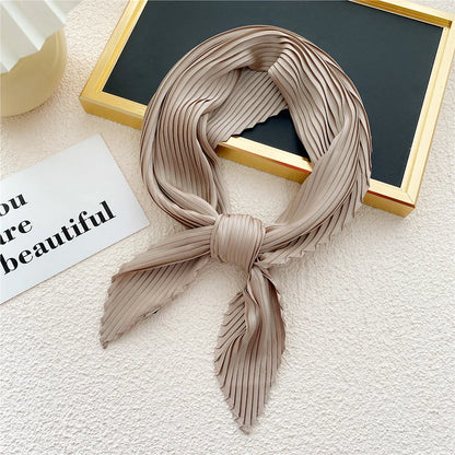 Women Square Scarf Skinny Ribbon Head Neck Small Pleated Hair Tie Band Kerchief Satin Foulard Scarves Headscarf Neckerchief