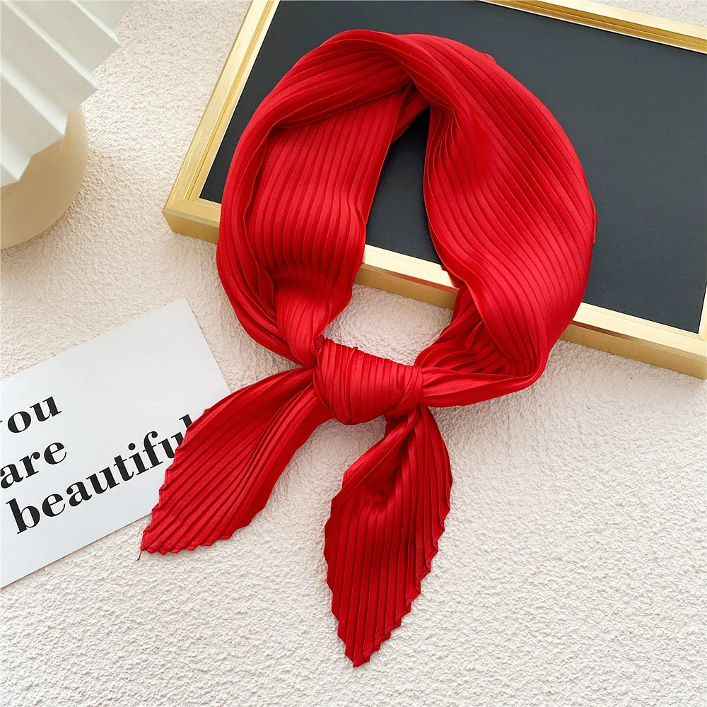Women Square Scarf Skinny Ribbon Head Neck Small Pleated Hair Tie Band Kerchief Satin Foulard Scarves Headscarf Neckerchief