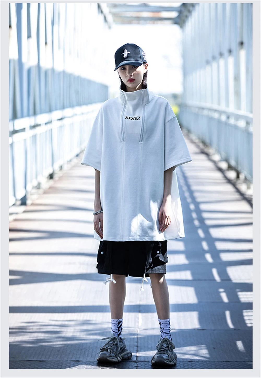 Techwear Turtleneck T-Shirt Men Hip Hop Spring Summer Harajuku Tshirt Loose Short Sleeve Tops Tees Shirts Streetwear