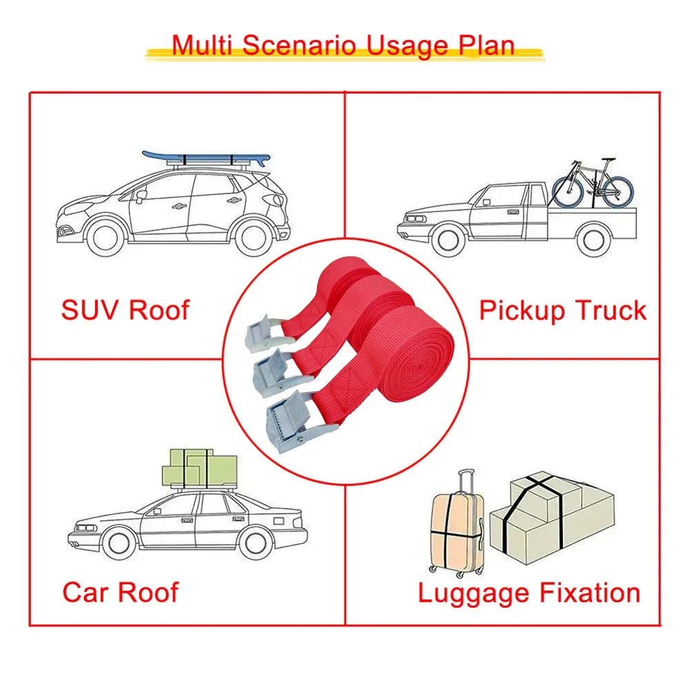 3pcs 2M Buckle Tie-Down Belt cargo straps for Car motorcycle bike With Metal Buckle Tow Rope Strong Ratchet Belt for Luggage Bag