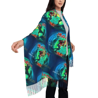 Custom Female Large British Heavy Metal Rock Iron Maidens Scarves Women Winter Soft Warm Tassel Shawl Wraps Scarf