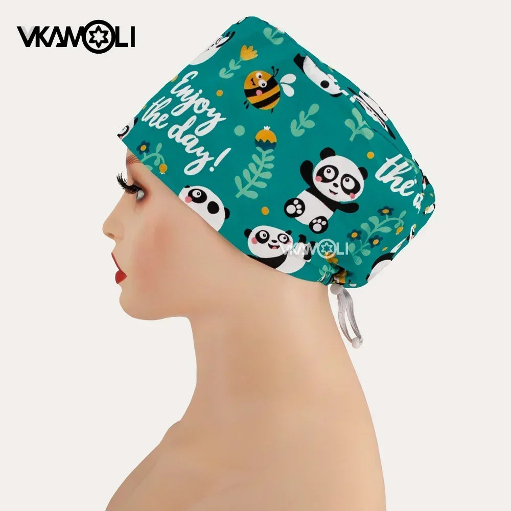 Surgical hats with various prints of rabbits dogs animals designed as hair care hats for doctors and nurses scrub hat