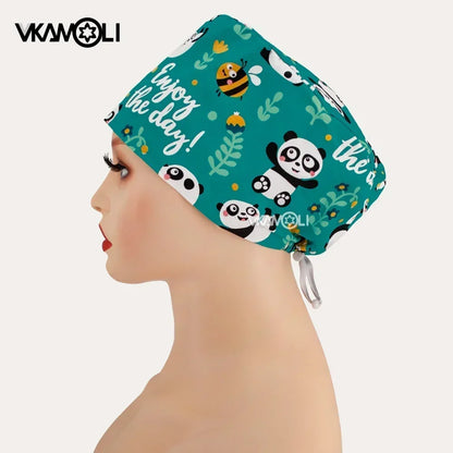 Surgical hats with various prints of rabbits dogs animals designed as hair care hats for doctors and nurses scrub hat