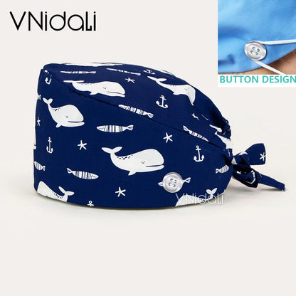 Women Beauty Work Hats Pet Grooming Nursing Work Scrub Hats Surgical Hats for doctors nurse hats scrub cap with button