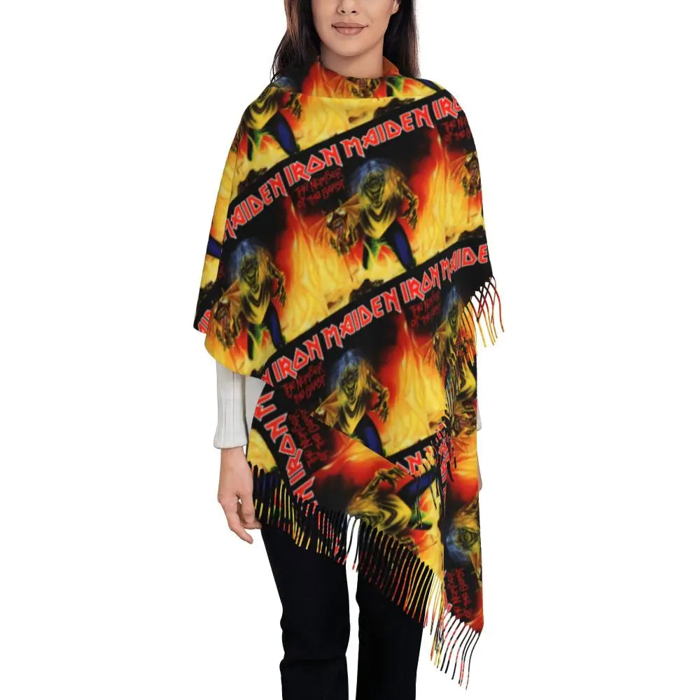 Custom Female Large British Heavy Metal Rock Iron Maidens Scarves Women Winter Soft Warm Tassel Shawl Wraps Scarf