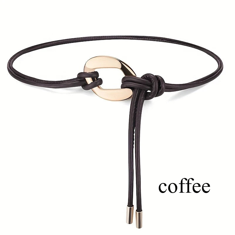 Elegant ladies tie knot belts, retro thin waistbands, fashionable decorative dresses, shirts, coats and overcoats with belts