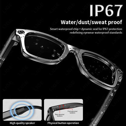 LIGE AI Smart Glasses with Camera Sunglasses 800W Camera Video Recorder Wireless Bluetooth Call Anti-blue Glasses for Man Women