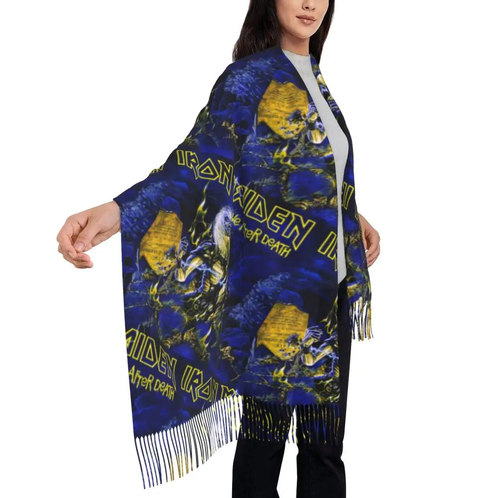 Custom Female Large British Heavy Metal Rock Iron Maidens Scarves Women Winter Soft Warm Tassel Shawl Wraps Scarf