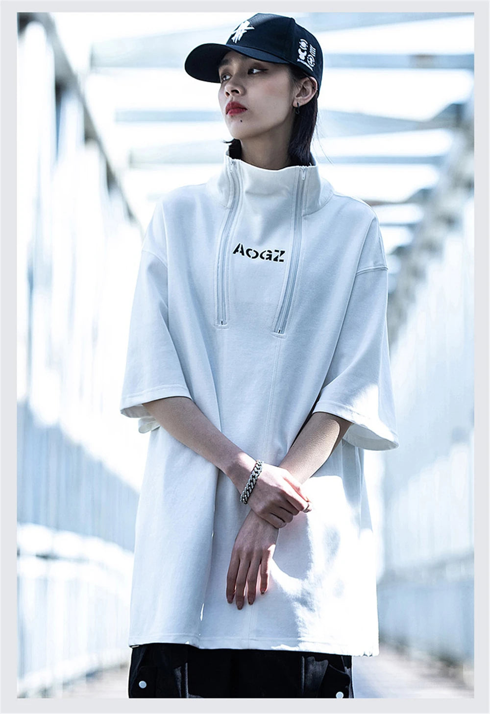 Techwear Turtleneck T-Shirt Men Hip Hop Spring Summer Harajuku Tshirt Loose Short Sleeve Tops Tees Shirts Streetwear