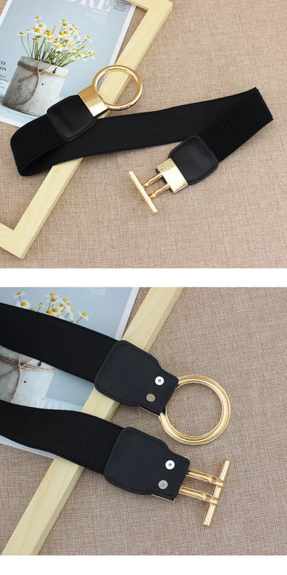 Fashion Dress Belts for Women Simple Waist Elastic Ladies Band Round Buckle Decoration Coat Sweater Party Belt Girdle Belt Gift