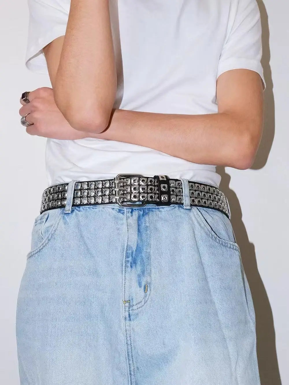 Women Belt Fashion Square Beads, Willow Nails, Three Exhaust Eyes, Punk Street Cool, Personalized Men's and Women's Belts