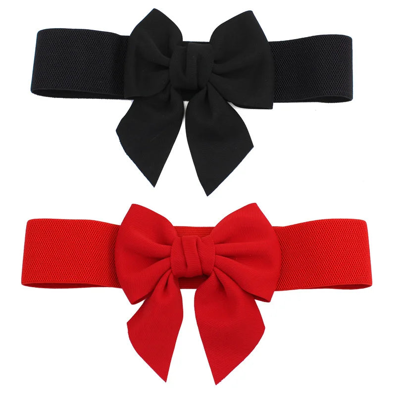 Women Stretch Waist Belt Straps Elegant Wide Side Waistband Large Bow Elastic Belts For Girls Dress Coat Cummerbunds Corset