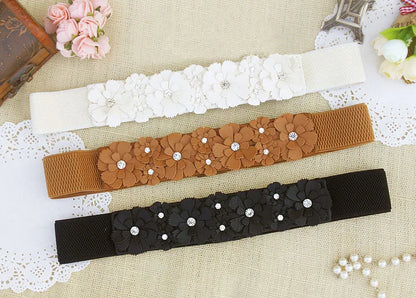 Belt For Women Lady 2023 Fashion Flower Elastic Stretch Waist Belt Wide Elasticated Waistbands Girls Dress Accessories