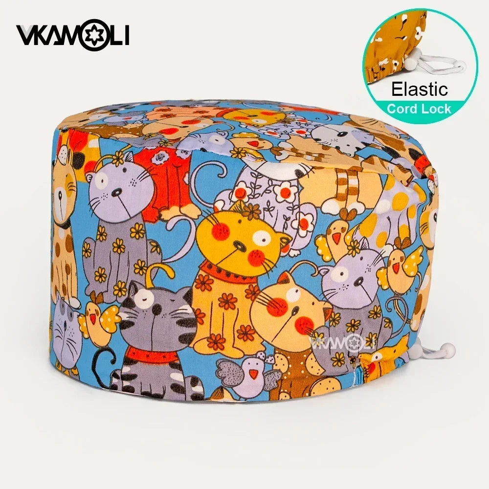 Surgical hats with various prints of rabbits dogs animals designed as hair care hats for doctors and nurses scrub hat