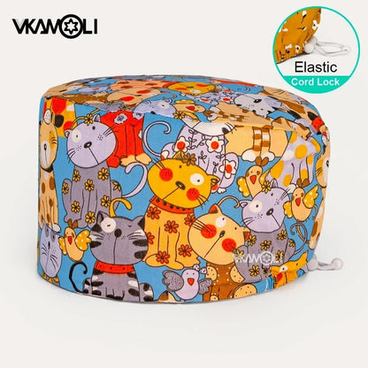 Surgical hats with various prints of rabbits dogs animals designed as hair care hats for doctors and nurses scrub hat