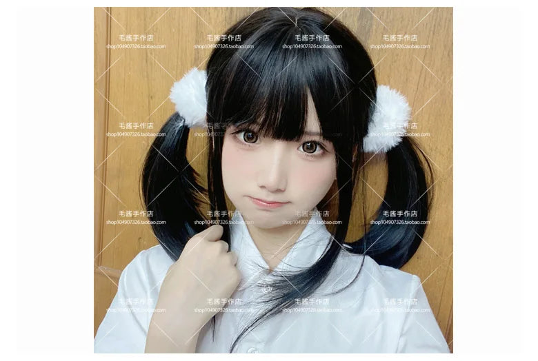 Anime accessories White Fur Hair Ring Japanese Girl Lolita Double Horsetail Hair Ornament Hair Rope kawaii accessories