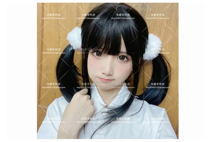 Anime accessories White Fur Hair Ring Japanese Girl Lolita Double Horsetail Hair Ornament Hair Rope kawaii accessories