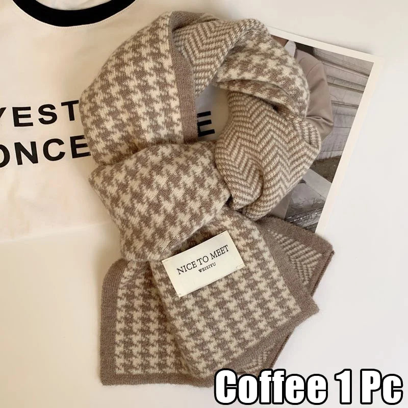 Scarf female winter new atmosphere sense of double-sided students cute warm thickened knitting senior sense of scarf