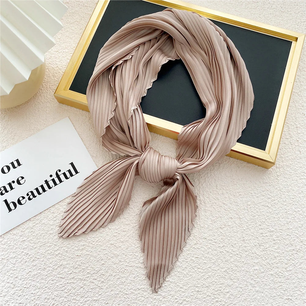 Women Square Scarf Skinny Ribbon Head Neck Small Pleated Hair Tie Band Kerchief Satin Foulard Scarves Headscarf Neckerchief