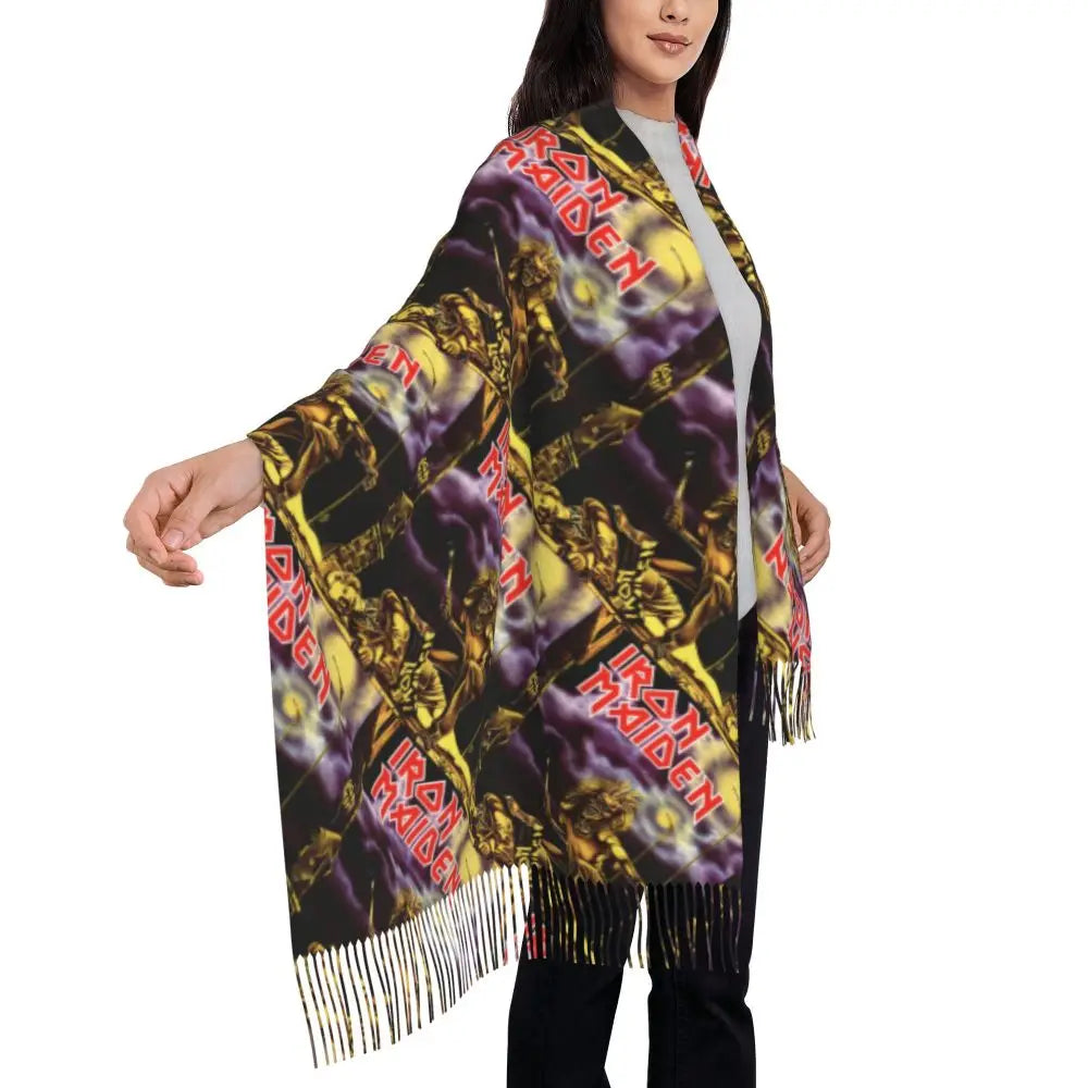 Custom Female Large British Heavy Metal Rock Iron Maidens Scarves Women Winter Soft Warm Tassel Shawl Wraps Scarf
