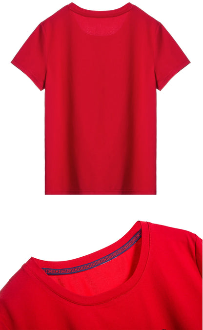 CHCH Women's T-shirt 2025 New Hand Embroidered Heavy Industry Casual Top Simple Round Neck Short Sleeve Women's Clothing