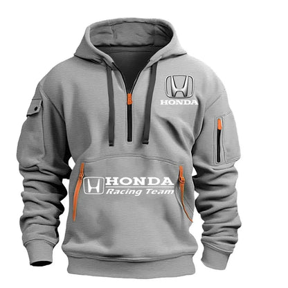 Honda Motorcycle Hoodie for Men Fashionable Men's Sweatshirt with Honda Logo Hooded Zip Top and Pockets