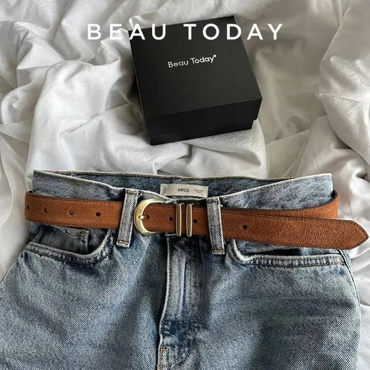 BEAUTODAY Belts Women Split Leather Gold Buckle Trendy Versatile Waist Strap Accessories Casual Belts Female Handmade 91118