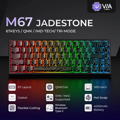 XVX M67 JadeStone Black Wireless Mechanical Keyboard With IMD-Tech Keycaps Tri-Mode Tech Topographic Keyboard Gasket Design
